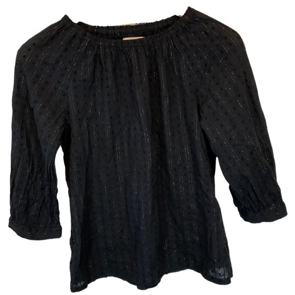 Size: XL (14-16) - Black Textured Blouse w/ Silver Pinstripe - Picture 1 of 1